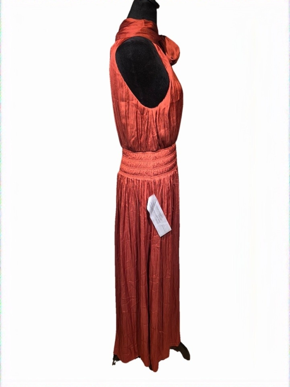 BCBGMaxAzria Tandori Spice Smocked Halter Maxi Dress With Bow Tie Neck Detail - Picture 4 of 9